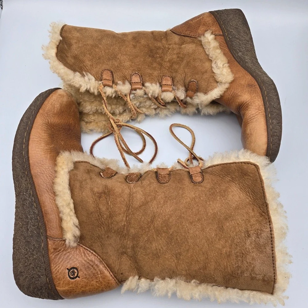 Born Boots Womens Sz 10/42 Chestnut Nome W5198 Tan Leather Shearling Fur Suede
